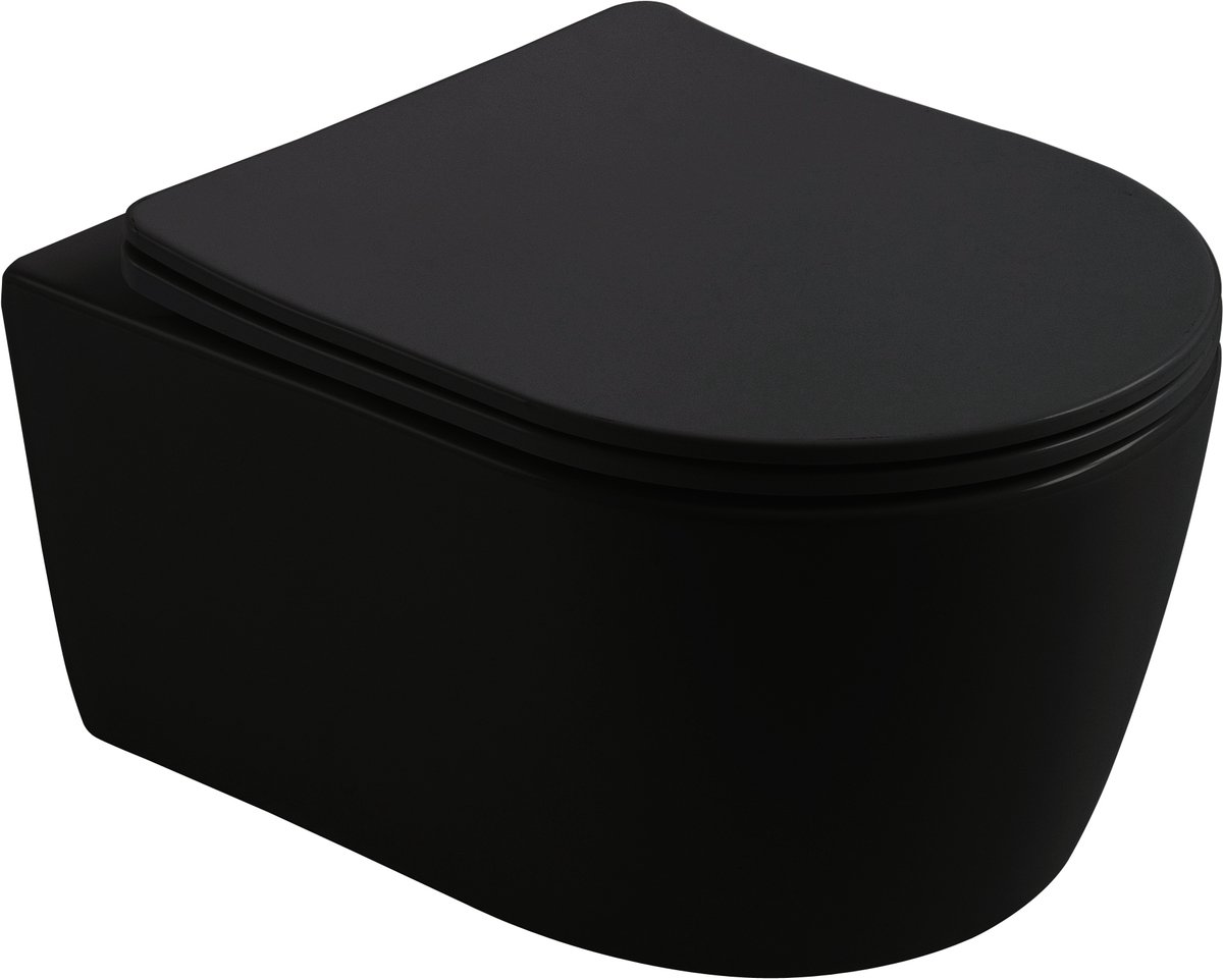 Kayvit Hangtoilet Mat Zwart | Softclose | Quickrelease | Randloos (met bril)