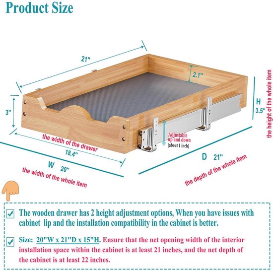 VEVOR 30 cm B x 50 cm D uittrekbare kastorganizer, robuuste