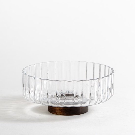 Bol en verre Wave avec base en bois d'acacia - M