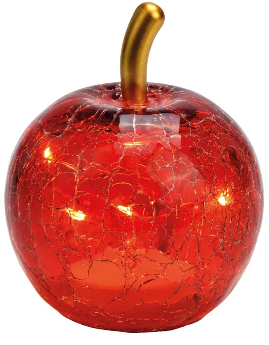 Appel met 5 LED's van rood glas (B/H/D) 7x9x7cm met timer, batterij CR2032 niet inbegrepen
