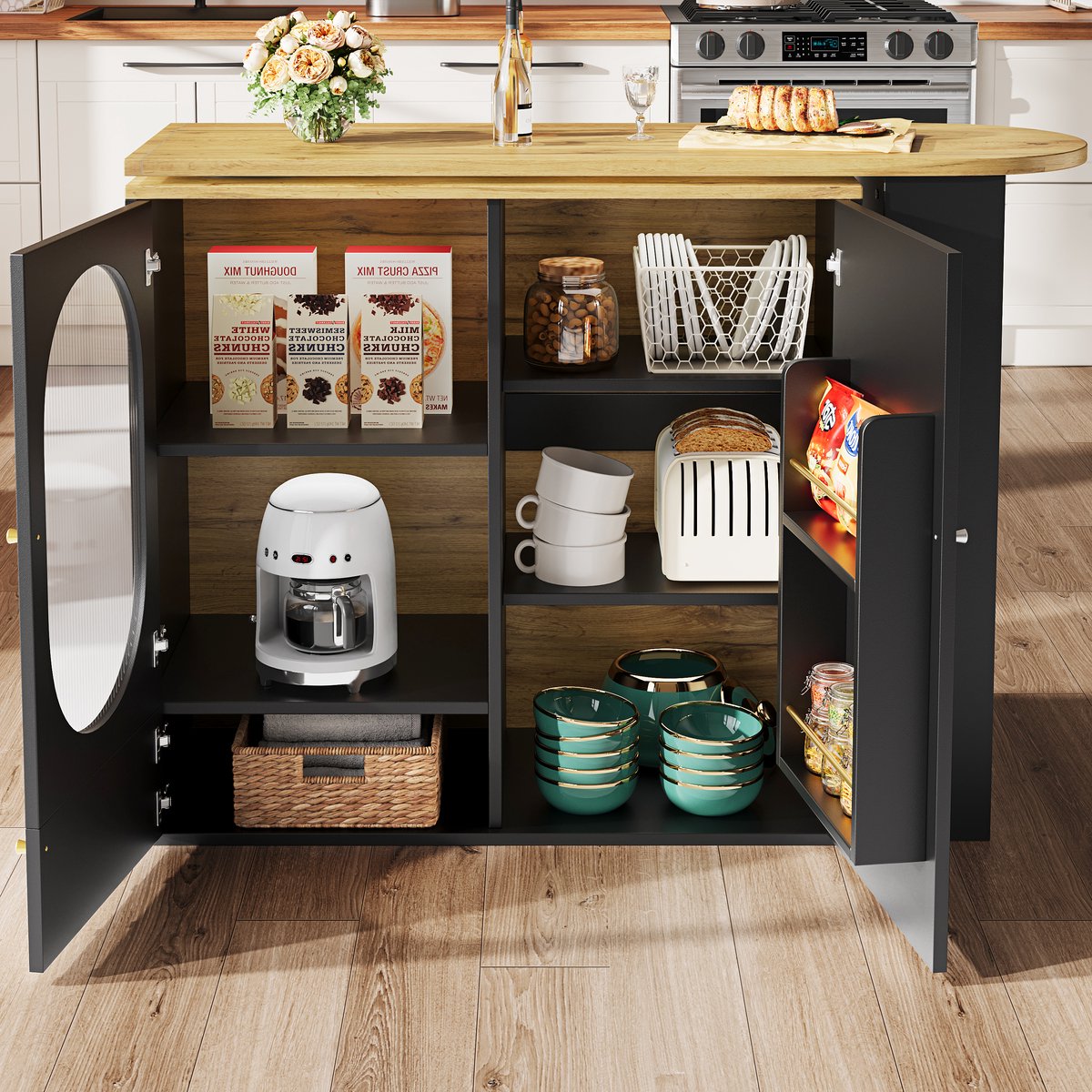 MODFU Draaibare bartafel 138x39x105 cm MDF+metaal, 3-deurs opbergruimte, 360° draaibaar Zwart