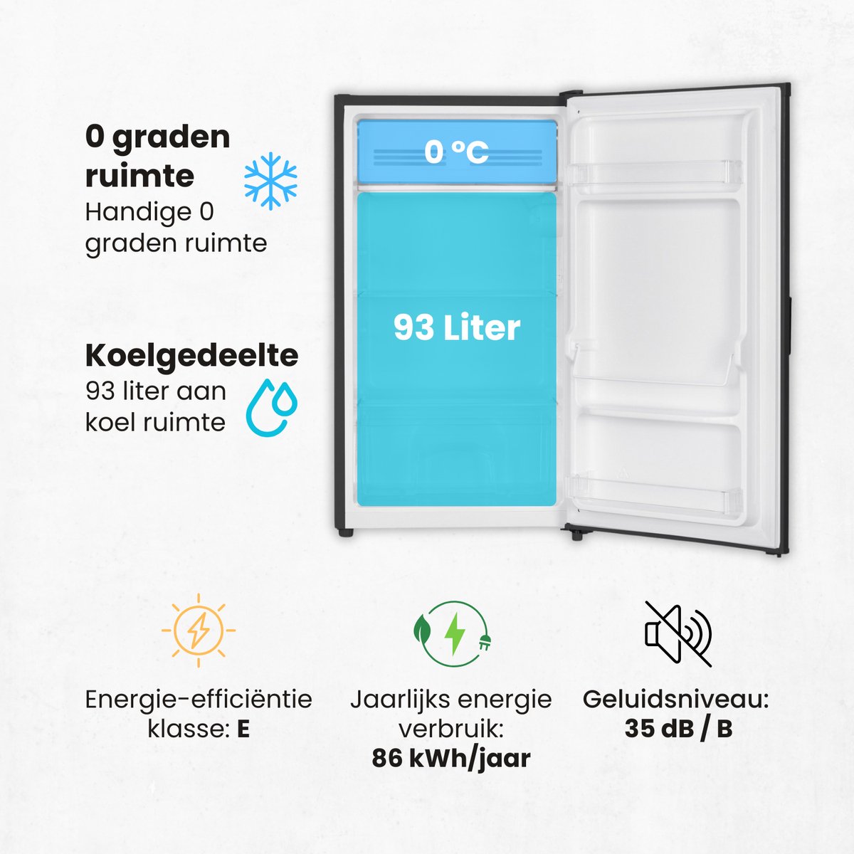 Salora COOLFREEZE47BL - Koelkast - Koelkast Tafelmodel - Koelkasten - Zwart - 93 L - 2025 — afbeelding 3