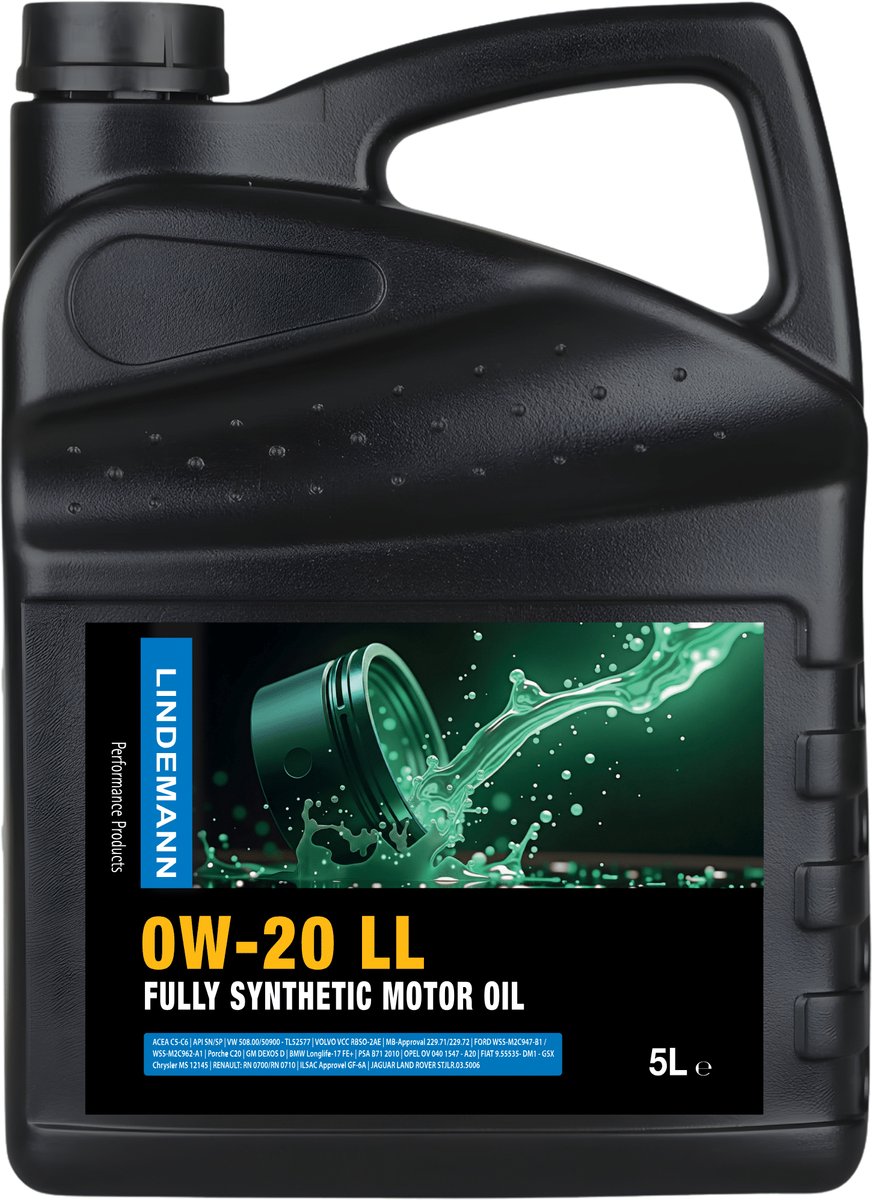 Lindemann Motorolie 0W20 Longlife - 5L - Brandstofbesparing - ACEA C5/C6 - API SN/SP - voor Benzine- en (lichte) Dieselmotoren