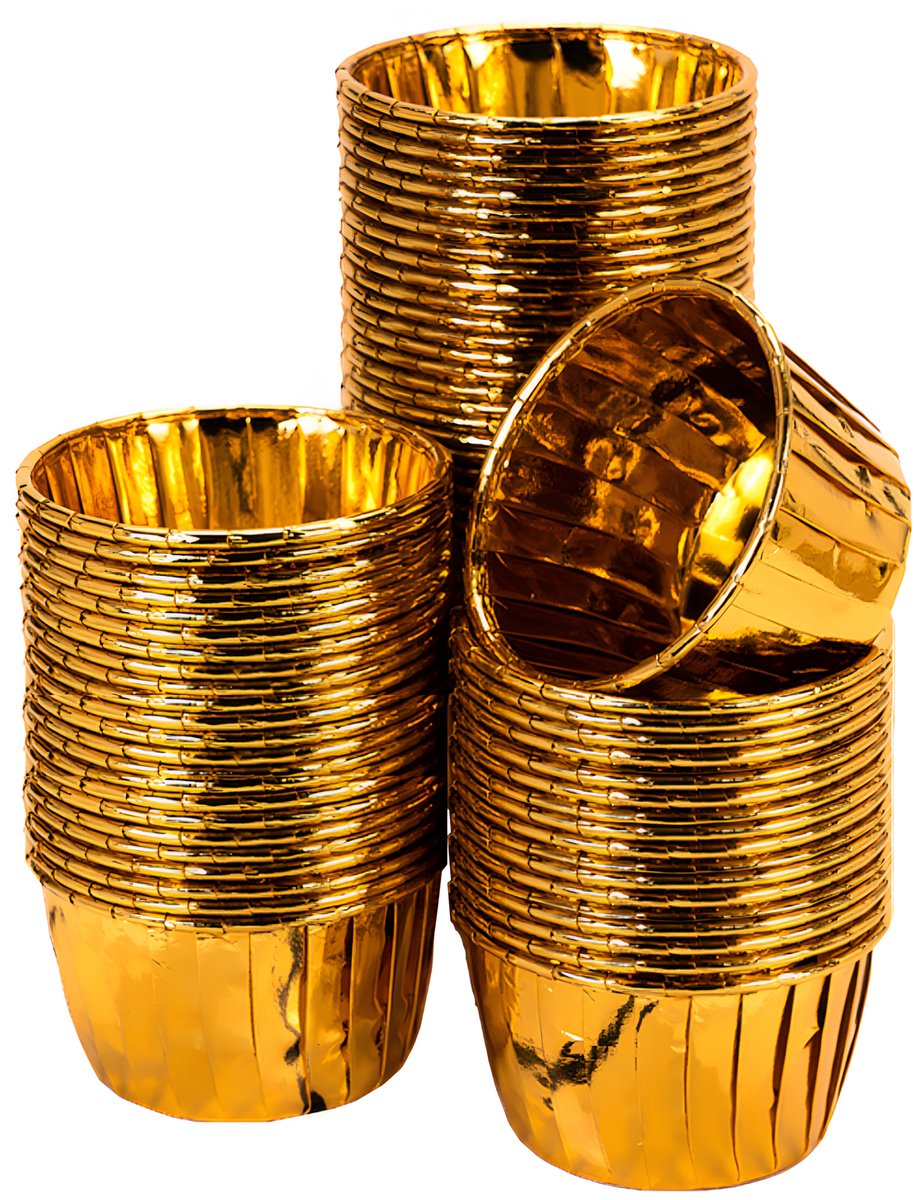 Muffinvormpjes 100 stuks – Goud 40×50 mm – Papieren-Aluminium Bakvormpjes voor Cupcakes en Desserts