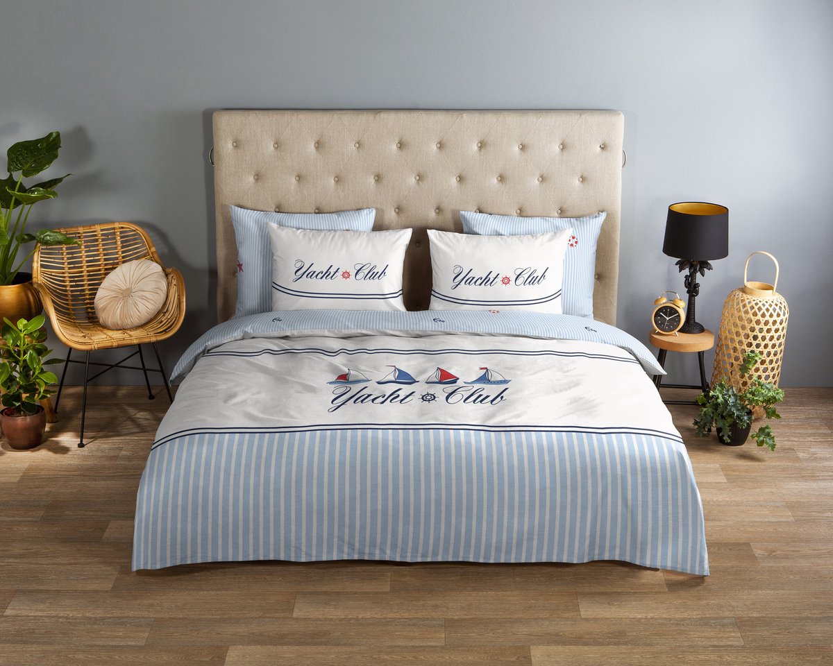 Good Morning dekbedovertrek nautische stijl tekst - 2 persoons 200x200/220 cm - Blauw - 100% Katoen renforce