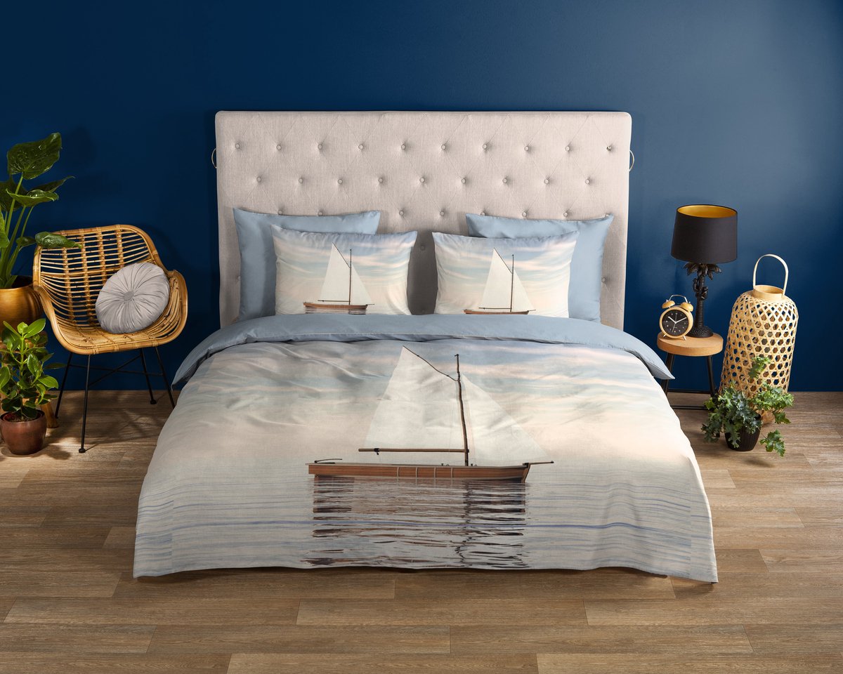 Good Morning dekbedovertrek maritiem/ zeilboot - Lits jumeaux 240x200/220 cm - Blauw - 100% Katoen renforce