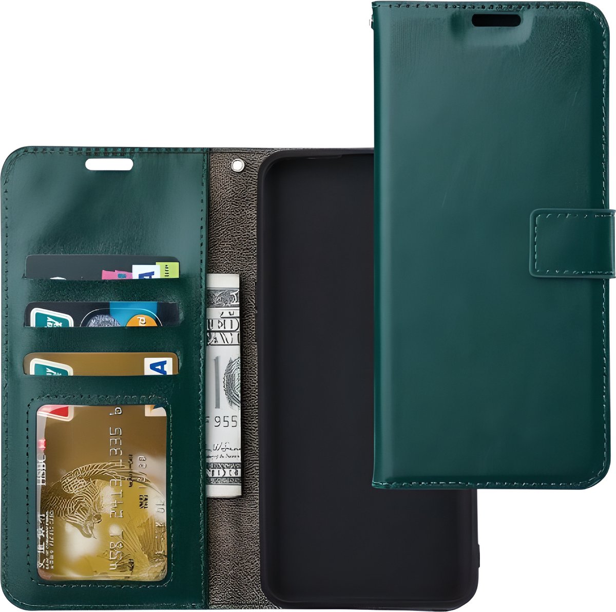 Bookcase Geschikt voor: iPhone 16E - Groen - portemonnee hoesje - Book Cover