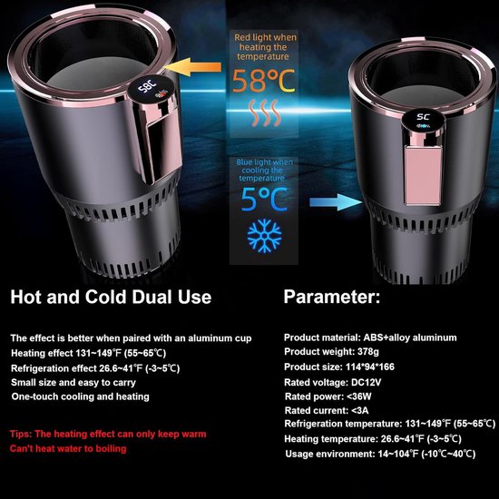 2-in-1 temperatuurregelmok voor autokoeler Smart Cup, verkoelend en verwarmend, bekerhouders voor in de auto -3℃~65℃, temperatuurregeling, draagbare drankkoeler voor in de auto voor forenzen/roadtrippers, vakantie, seizoensgeschenk van Merkloos — afbeelding 3