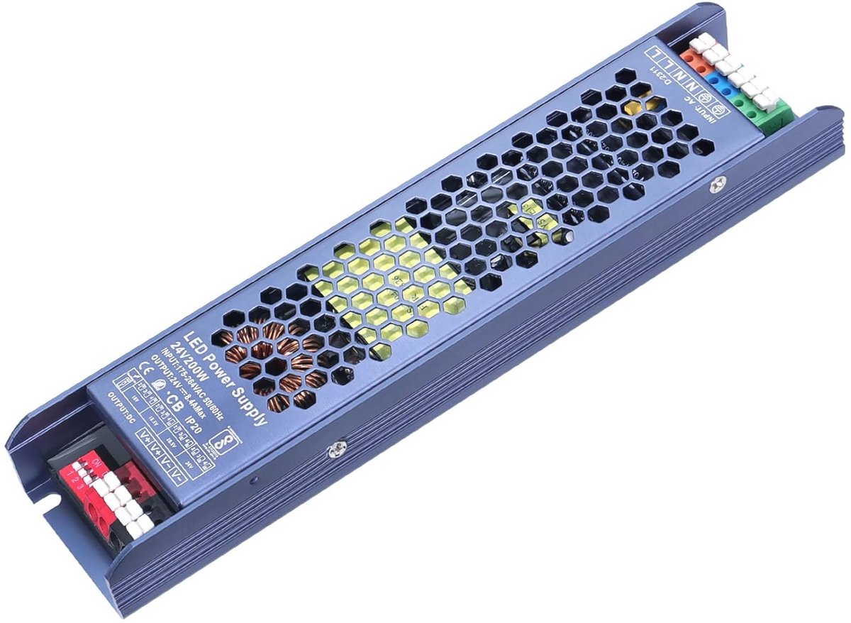 Ultra-Dunne 24V 200W LED Voeding Transformator - AC 175-264V tot DC 24V - Ideaal voor LED Verlichting en 3D-Printers