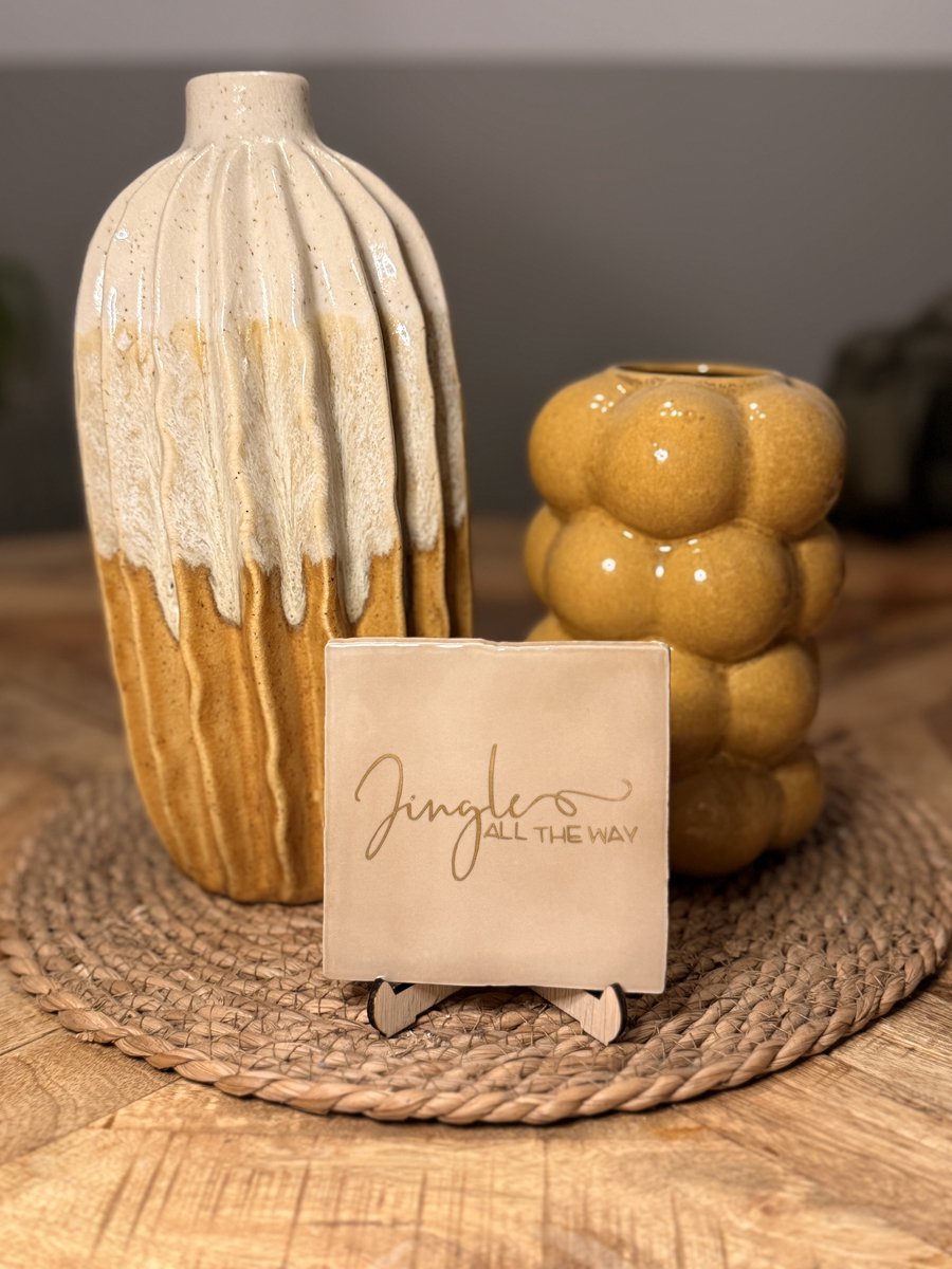 Keramiek Tegeltje 10×10 – Kerstmis – Jingle all the way – Winter Decoratie Cadeau