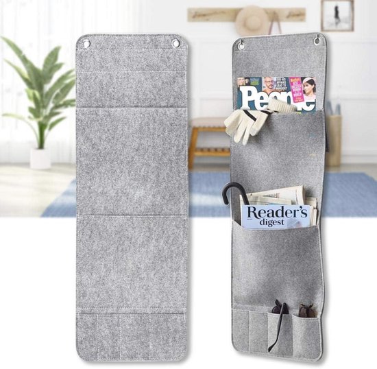 Opknoping Bed Organiser,Forreen 2PCS Bed Tassen Opknoping Opslag Multifunctionele Duurzaam Bed Tas met Haken voor Boek, Tijdschrift, Koptelefoon (Wit