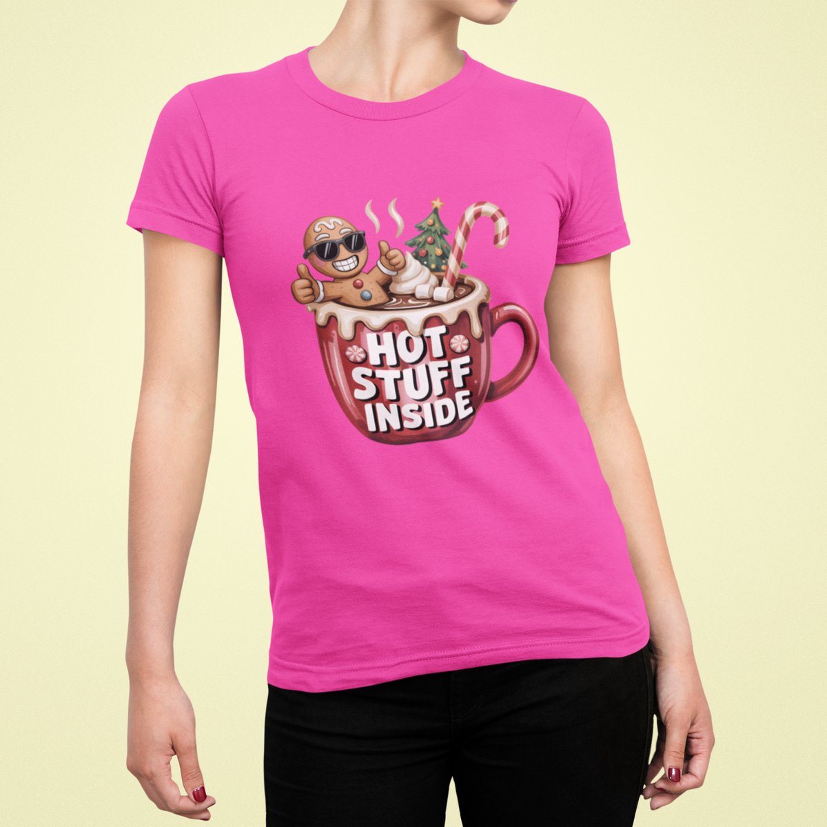 Hot Stuff Inside - T-shirt Vrouw - T-shirt Roze - Grappig T-shirt - Maat M - Cadeau Vrouwen - Limited Edition