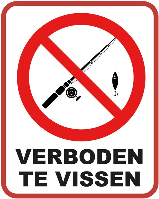 Verboden te Vissen Sticker | 20x25 cm Vinyl | 5 Stuks