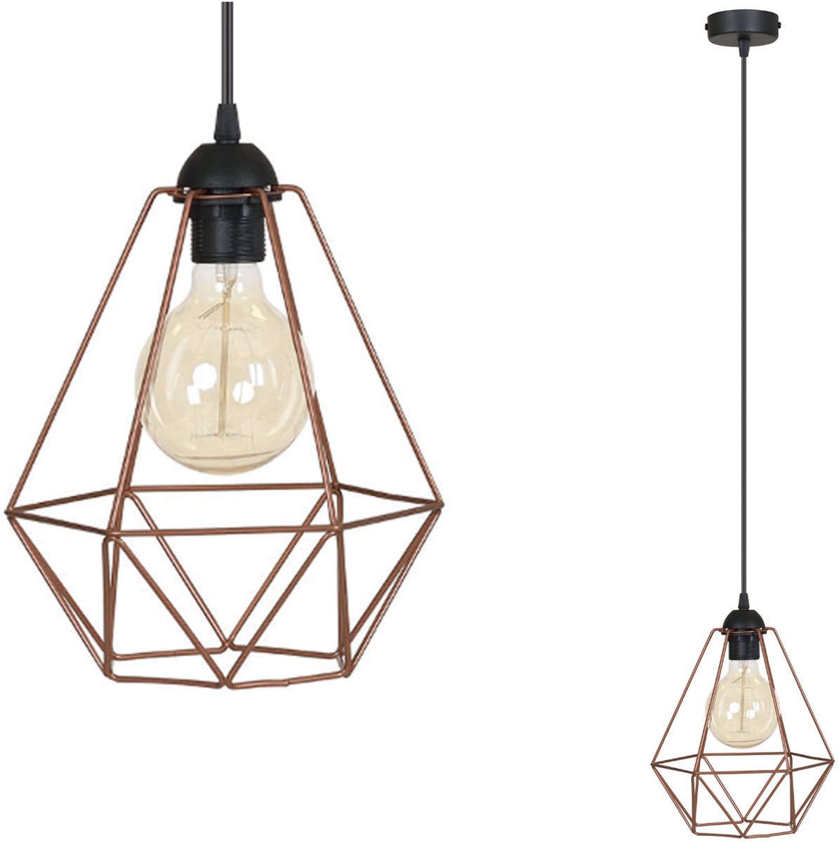 Light Home FUSION – Hanglamp Loft Retro – 1-Lichts – E27 – Koper & Zwart – Verstelbaar tot 100 cm – Industrieel