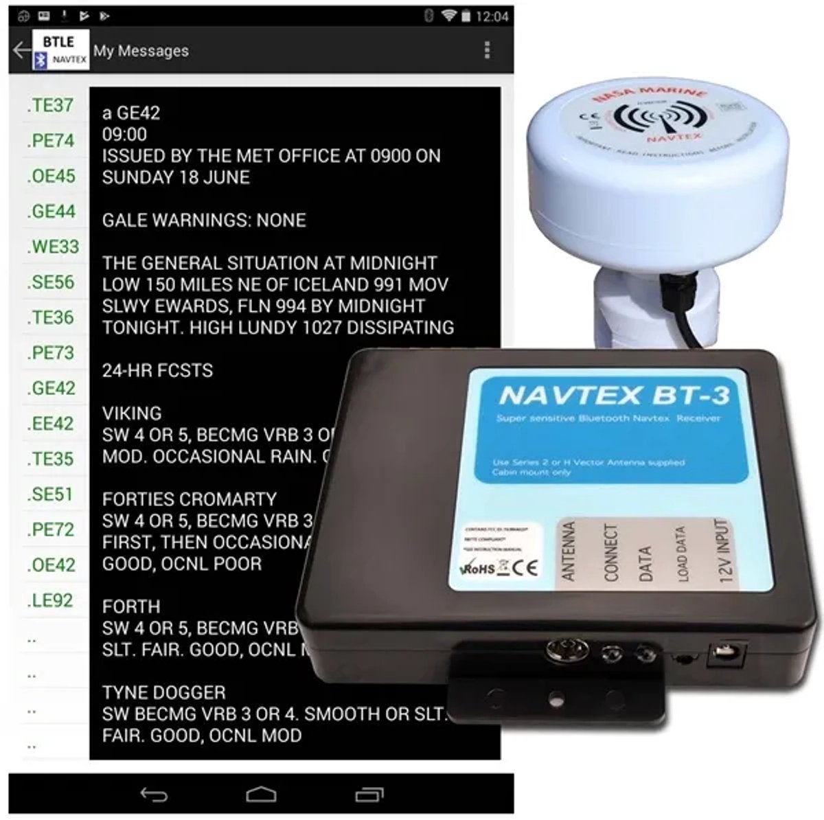 Nasa Marine Navtex BT-3 black box met antenne- navtex berichten ontvangen - bluetooth - weerswaarschuwingen - urgentieberichten