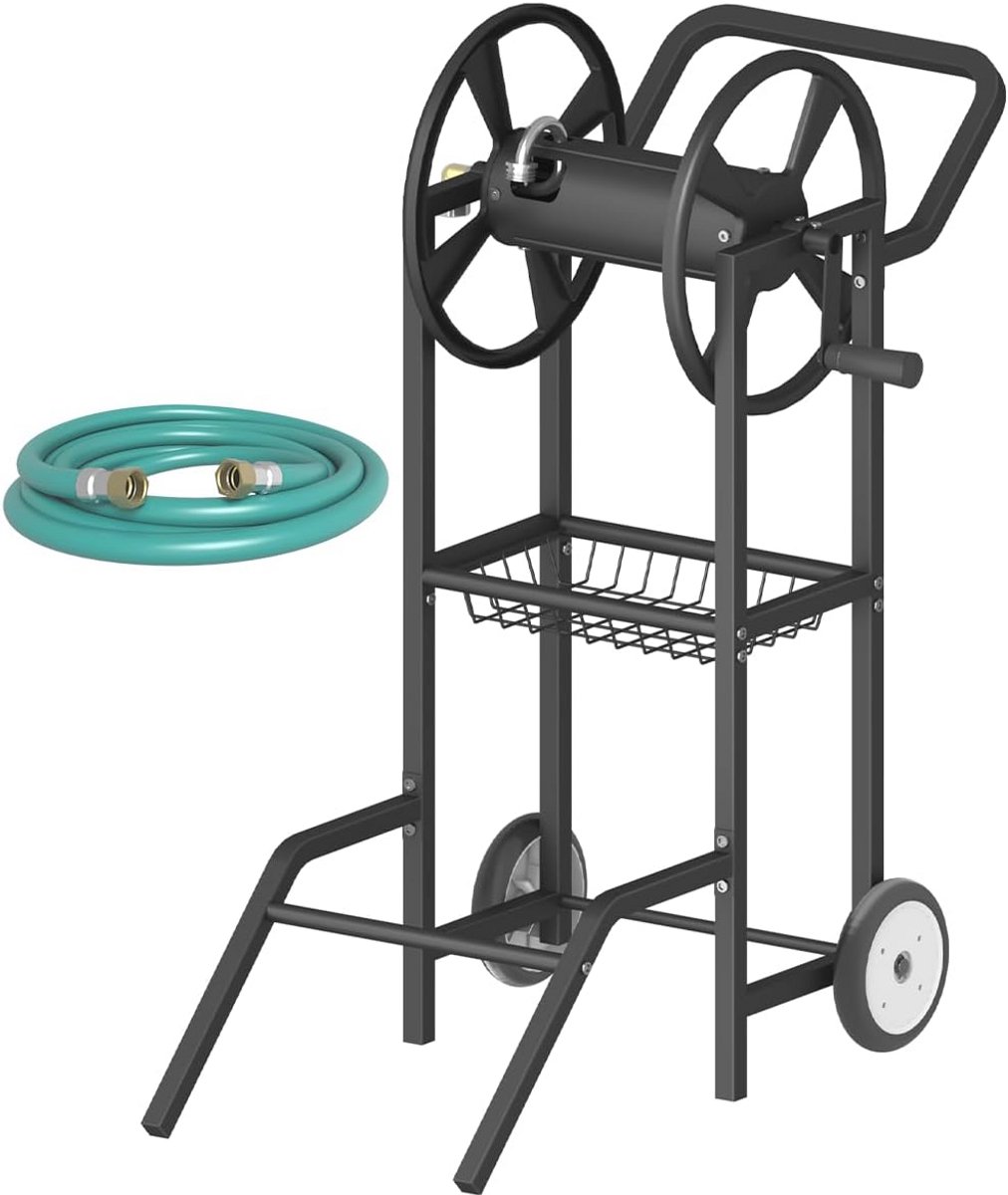 Tuin Slanghaspel Kar met Wielen - Zwaar Beladbaar, Gepoeerdercoat Staal voor 38m 5/8 inch Slangen