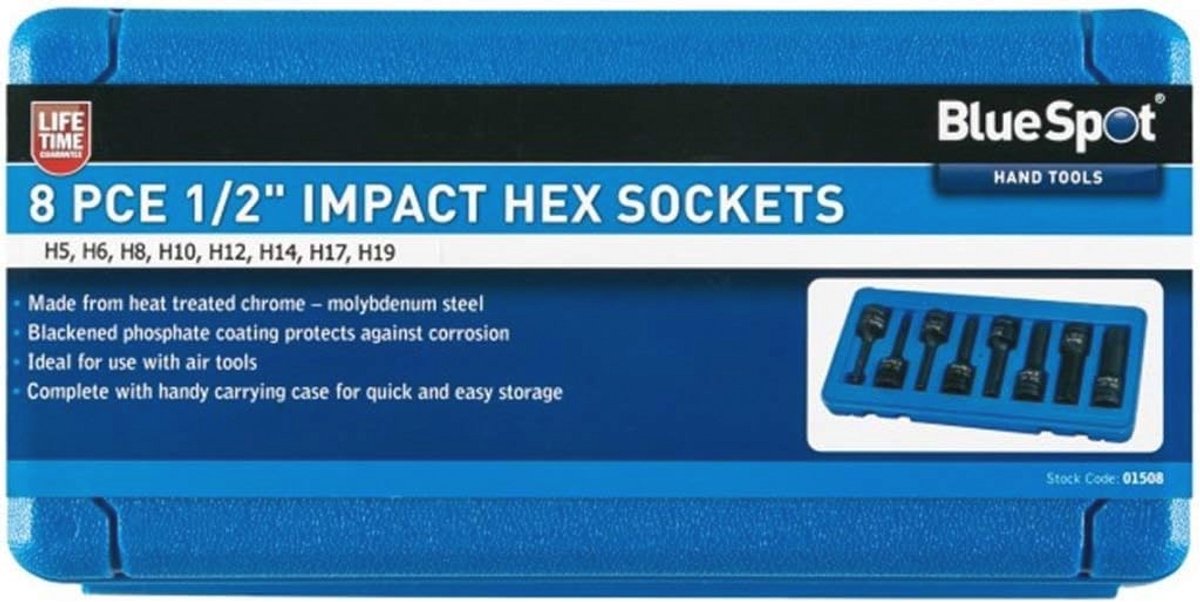 Impact Hex Sockets Set van 8 Stuks 1/2-inch voor Slagpistolen