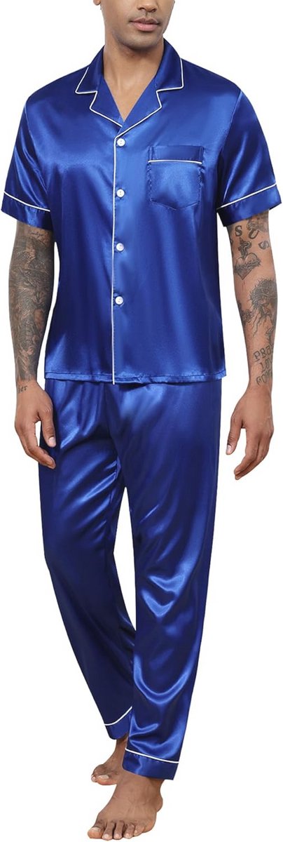 Korte Mouwen Zijden Pyjama Set voor Mannen - Luxe Loungewear