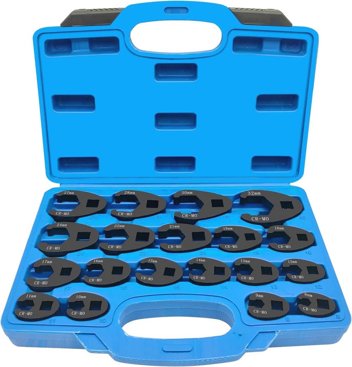 19-delige hannvoetsleutel set met metrische en standaard maten 8-32 mm
