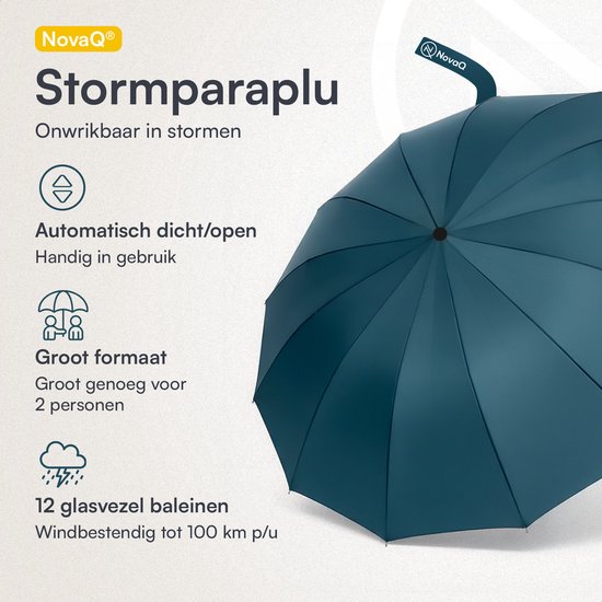 NovaQ Stormparaplu Opvouwbaar met Beschermhoes - Grote Paraplu 110 CM - Forrest Green - Automatisch Uitklapbaar - Windproof tot 100 KM P/U