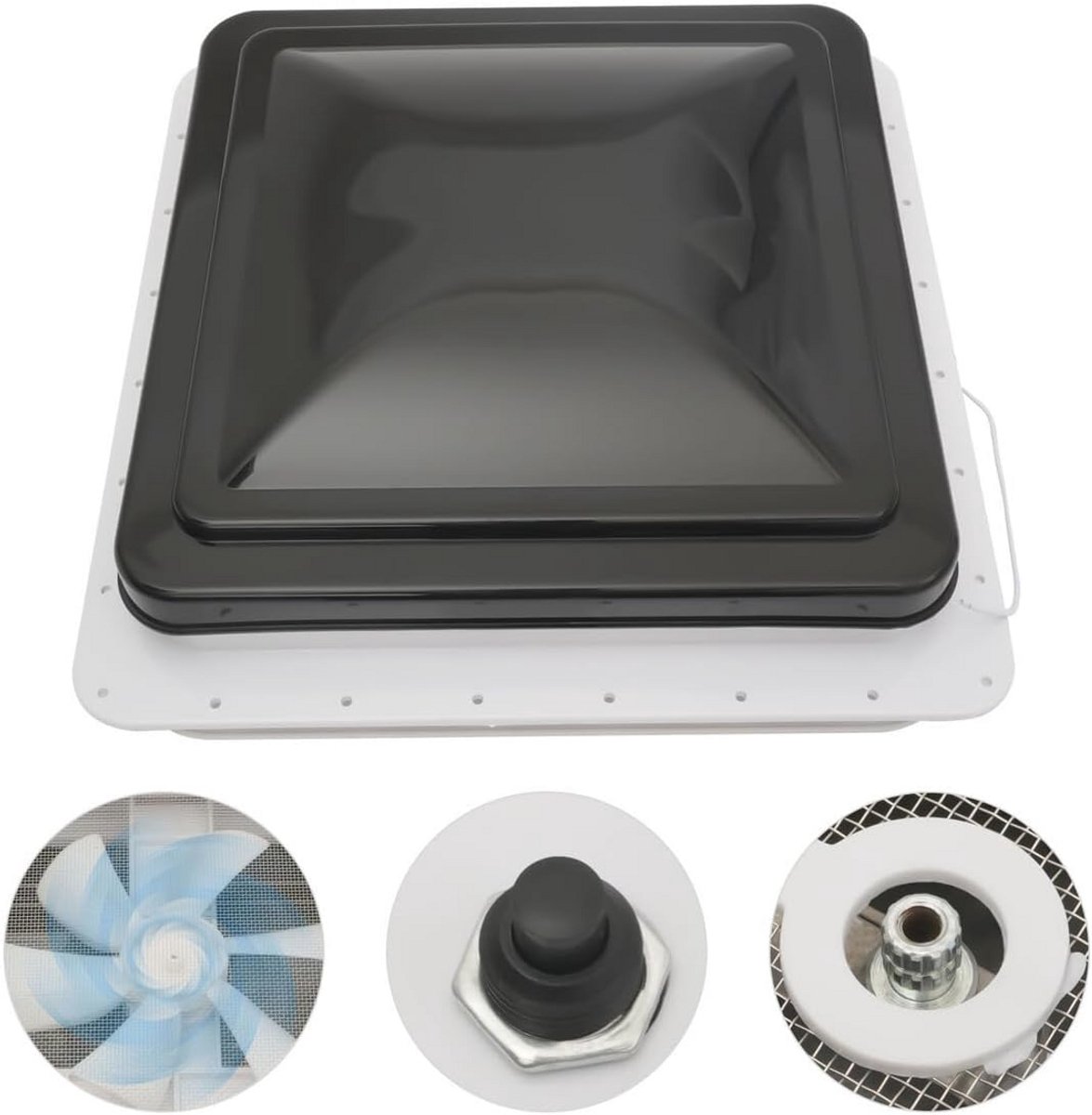 Universeel Dakkap voor Caravans met Ventilator en Zonwering - 42 x 42 cm