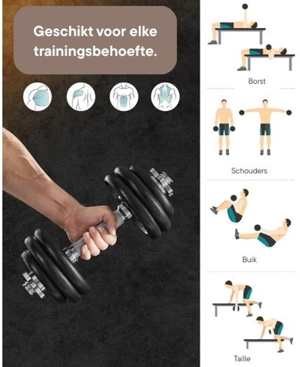 Halter set - Gietijzeren Halterset - Dumbells - Tot 30 KG Verstelbaar - Fitness - Workout – foto 4