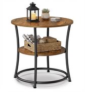 MAZAZU Bijzettafel Rond - Nachtkastje - Industrieel Hout en Metaal - 55x55x55 cm - Bruin