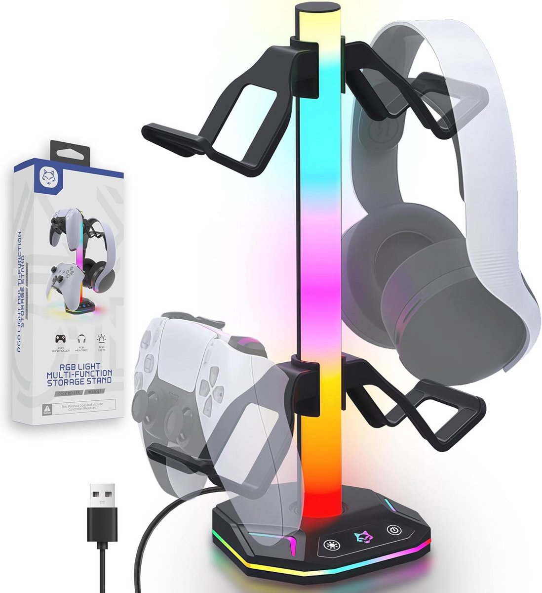 Bureau Hoofdtelefoonhouder met RGB Verlichting en USB Aansluitingen