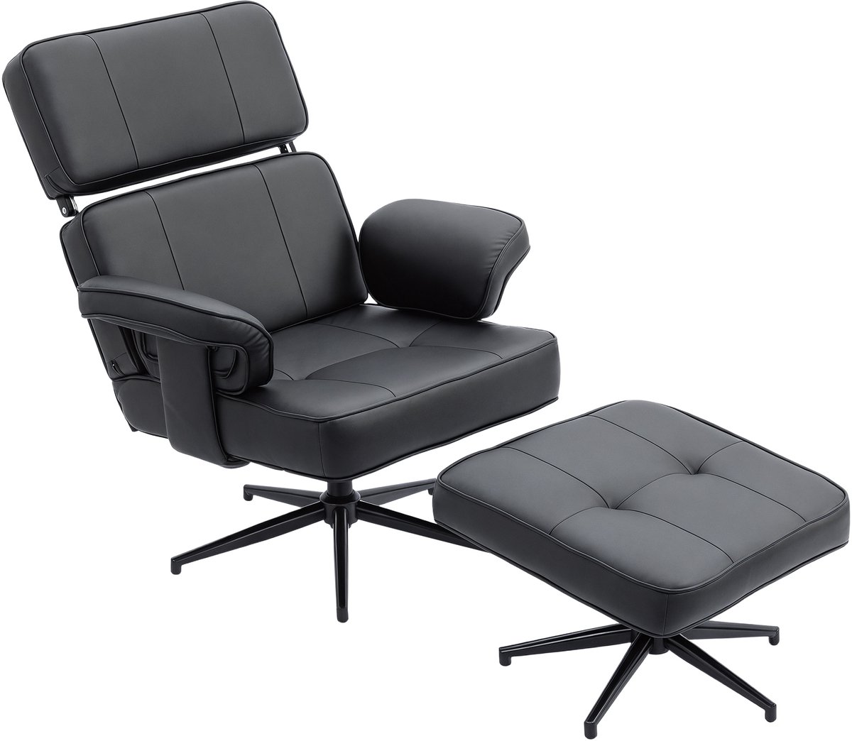 Homcom Relaxfauteuil met voetenbank draaibaar - Fauteuil - Loungestoel - Tv-fauteuil - Zwart