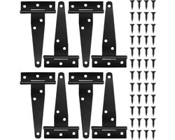 8 Pcs Zwarte T-Sluitingen - Scharnieren met Schroeven - 10cm T-Vormige Scharnieren RVS voor Tuindeuren - Raam - Hek - Schuren - Kisten - Kasten - Deuren