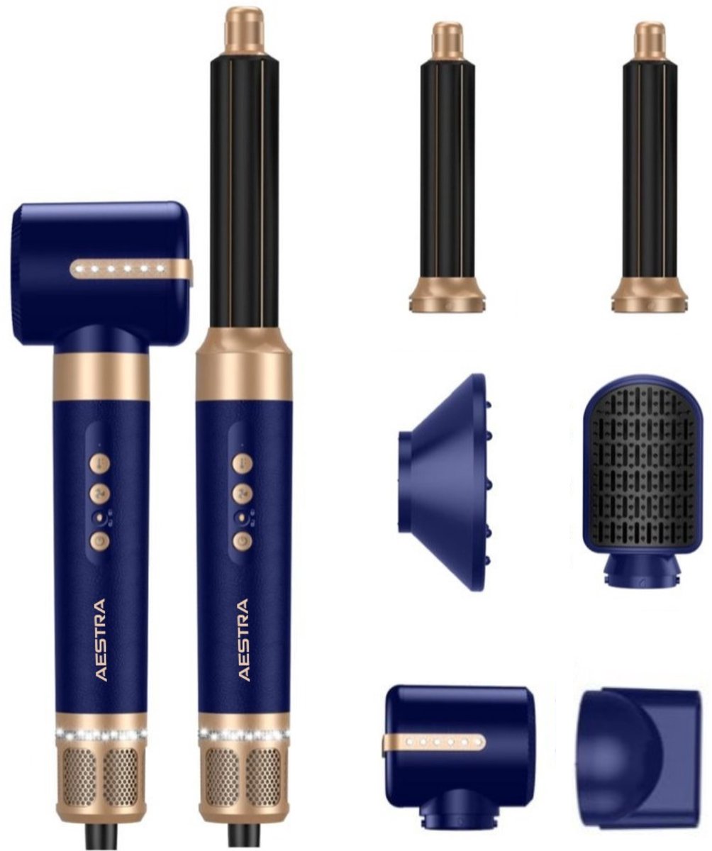 7 in 1 Hairwrap - 110.000RPM - Aestra - Föhn met Diffuser - Föhnborstel - Krultang - Krulborstel - Airstyler - Haarborstel - 1400W - Navy