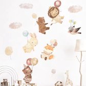 Muursticker « Animaux mignons sur Ballons» - 30 x 70 cm - PVC autocollant - Chambre de bébé - Chambre d'enfant - Animaux de dessin animé - Décoration murale