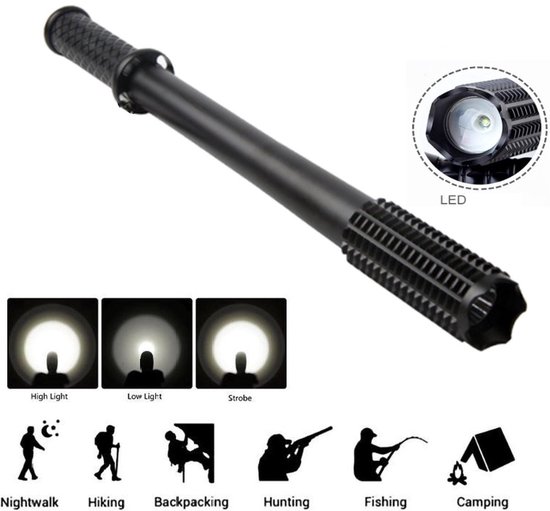 Lampe de poche Militaire | Format XL | IPX66 étanche | alliage d'aluminium noir | led étanche multifonctionnelle | Sûr | Sécurité