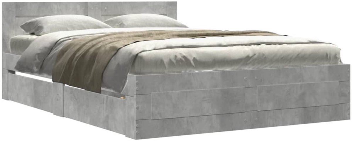 Tweepersoonsbed | Dubbelbed | Volwassenenbed | Bedframe met hoofdeinde bewerkt hout betongrijs 120x200 cm