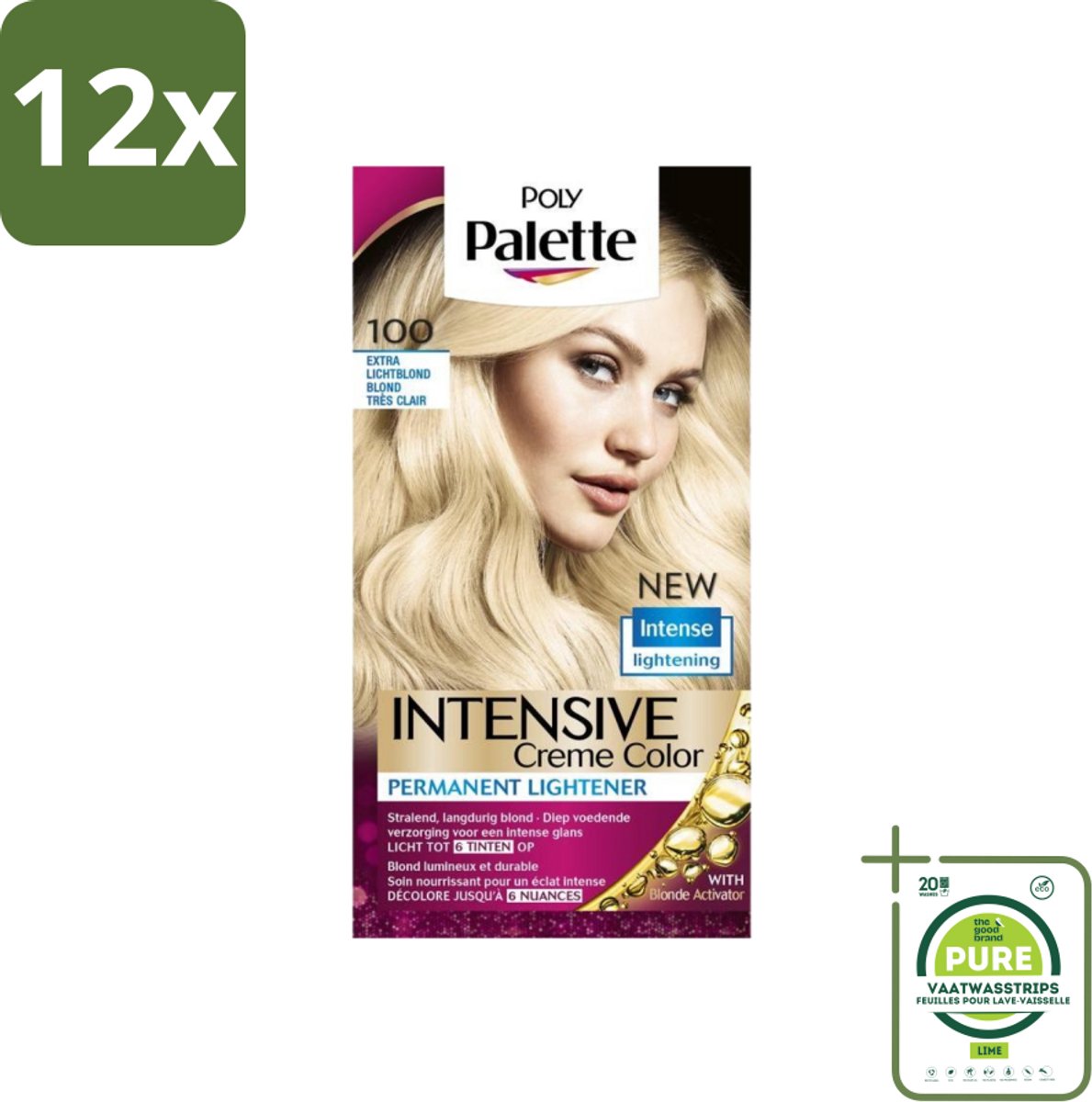 Poly Palette – Haarverf – 100 Extra Licht Blond – 115 ml - Voordeelverpakking - 12 stuks - Haarverf - Blonde haar