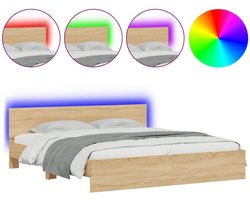 Tweepersoonsbed | Dubbelbed | Volwassenenbed | Bedframe met hoofdeinde en LED sonoma eikenkleurig 180x200 cm