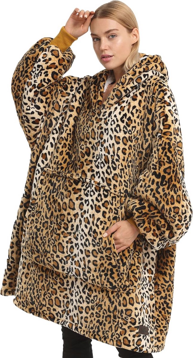 Oversized sherpa hoodie deken met capuchon en voorzak voor volwassenen en kinderen