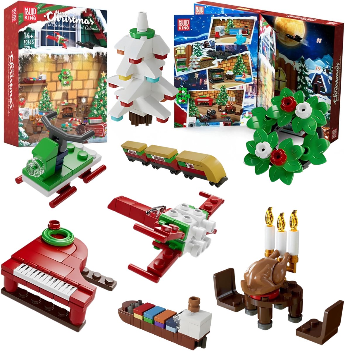 Mould King Kerst adventskalender #2 24-delig 2025 - 2026 aftelkalender bouwset | Incl. mini kerstversiering / decoratie | Creator classic bouwpakket geschikt voor lego | Educatief speelgoed ideas voor volwassenen & kinderen | 725 bouwstenen
