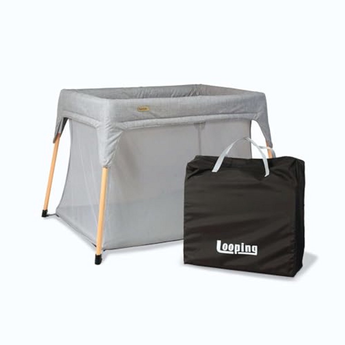 Compact Reisbed voor Baby's - Opvouwbaar met Houten Poten, 40% Gerecycled Materiaal, Grijs Melange
