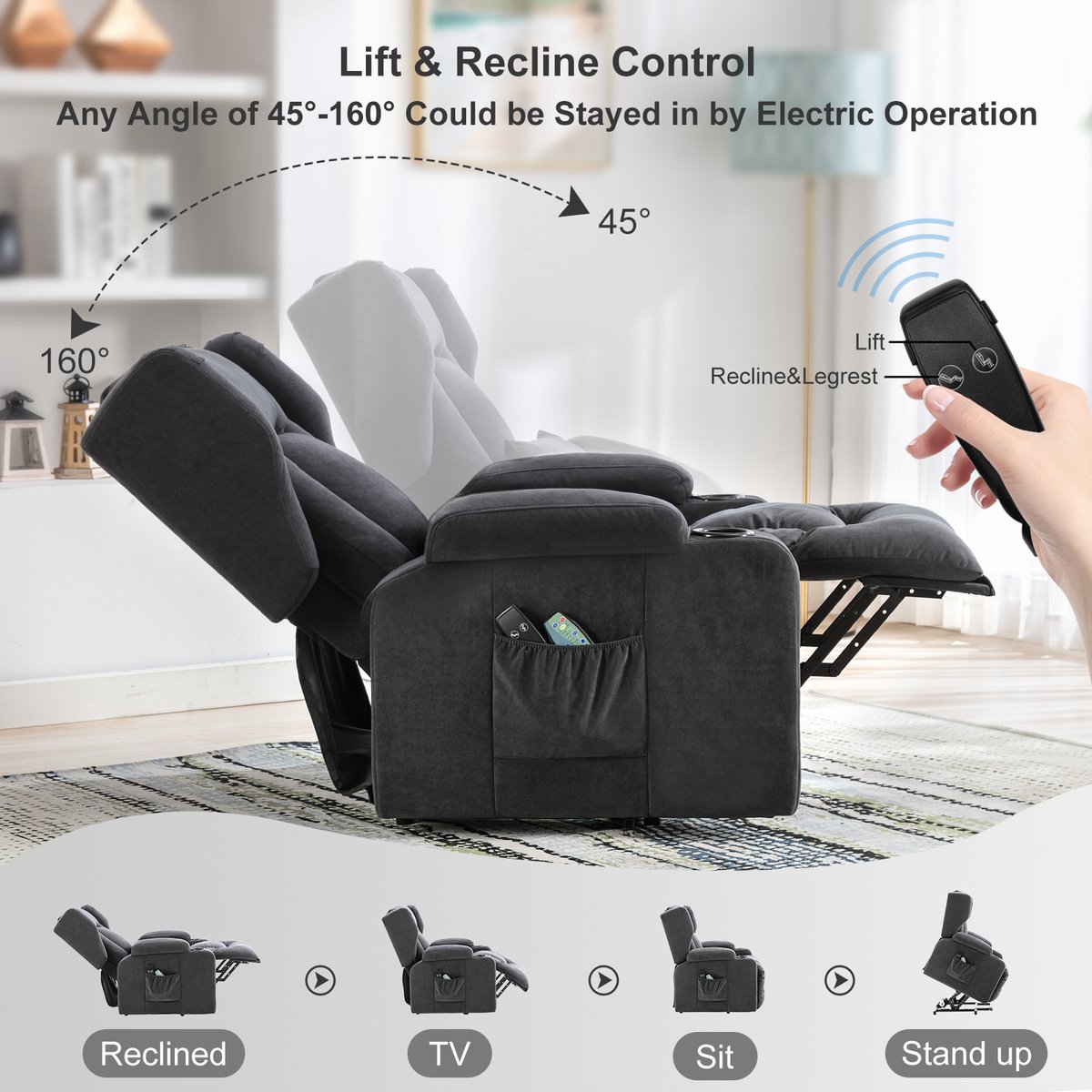 COMHOMA Elektrische Relaxstoel met Massagefunctie - Grijs - afbeelding 2