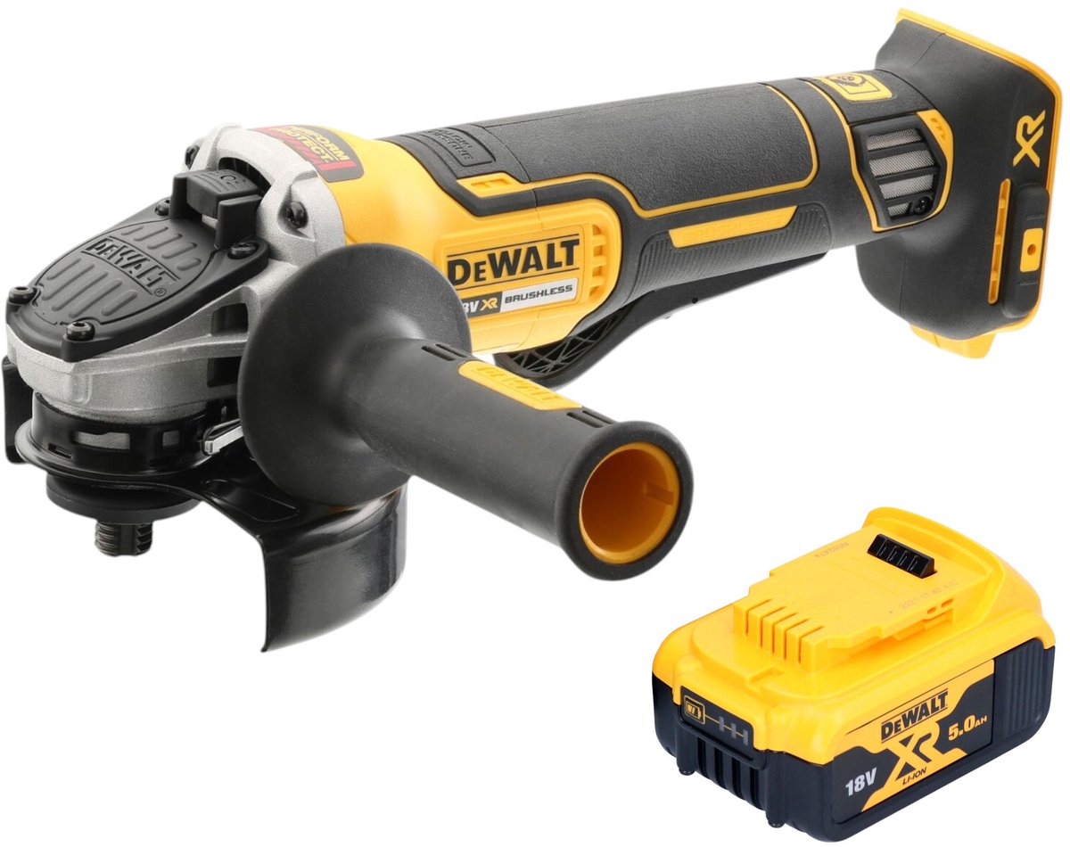 DeWalt DCG 406 N accu haakse slijper 18 V 125 mm borstelloos + 1x accu 5,0 Ah - zonder oplader