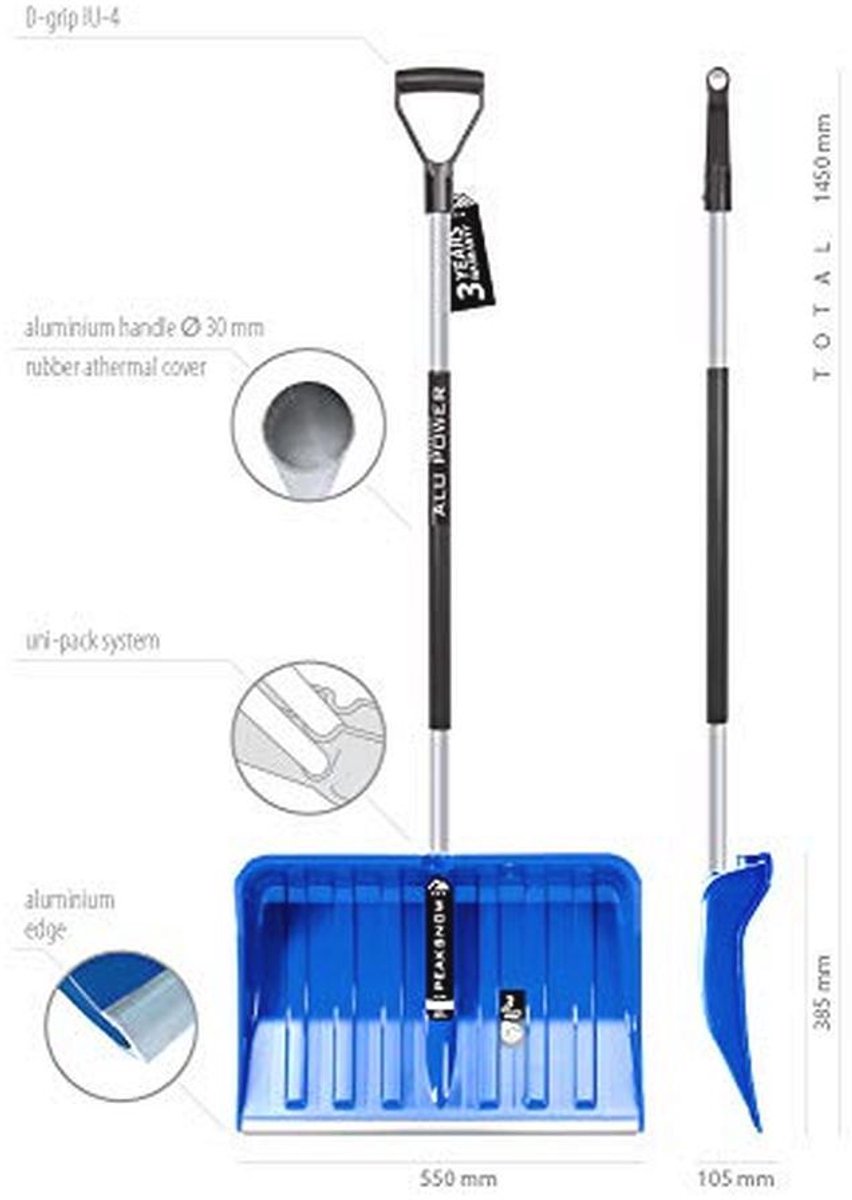 Sneeuwschep met ergonomic handgreep voor eenvoudig sneeuwruimen, kunststof blad en aluminium rand, 2 stuks