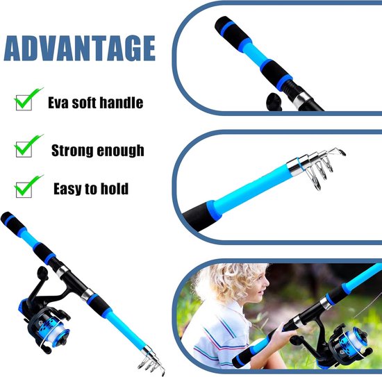 Hengelset Blauw - Vishengel Set Voor Beginners - Hengel van 1.8 Meter Inschuifbaar + Accessoires - Complete visset - met Volledige Kits Draagtas - voor Reizen Zoutwater Zoetwater - Vishengel - Vismolen — afbeelding 4