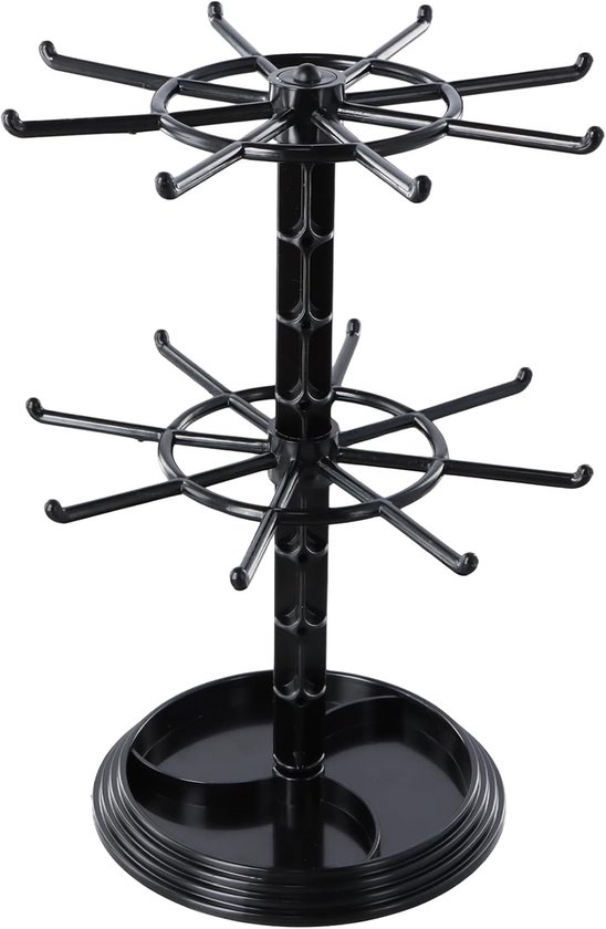 DADEA 2-Tier Roterend Sieraden Display Rack, 360 graden rotatie Sieraden Boom Stand, Ruimtebesparende Zwarte Sieraden Boom Stand, Veelzijdige Sieraden Display Organizer voor Kettingen, Armbanden