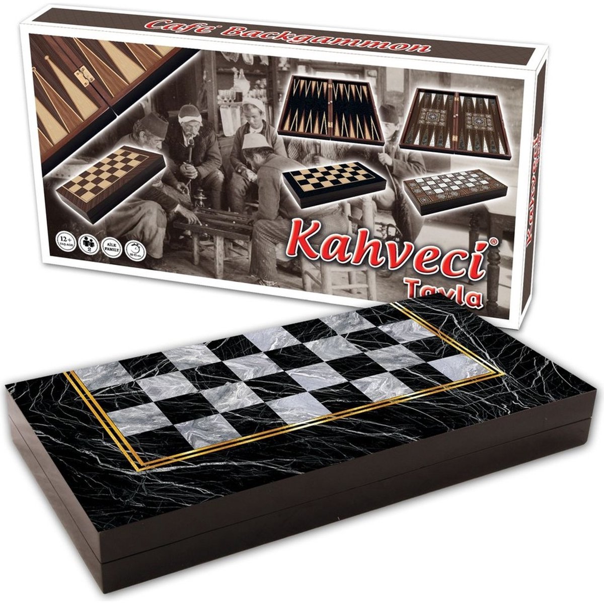 Star Backgammon Zwart Marmer (cafés) / Star Tavla Siyah Mermer