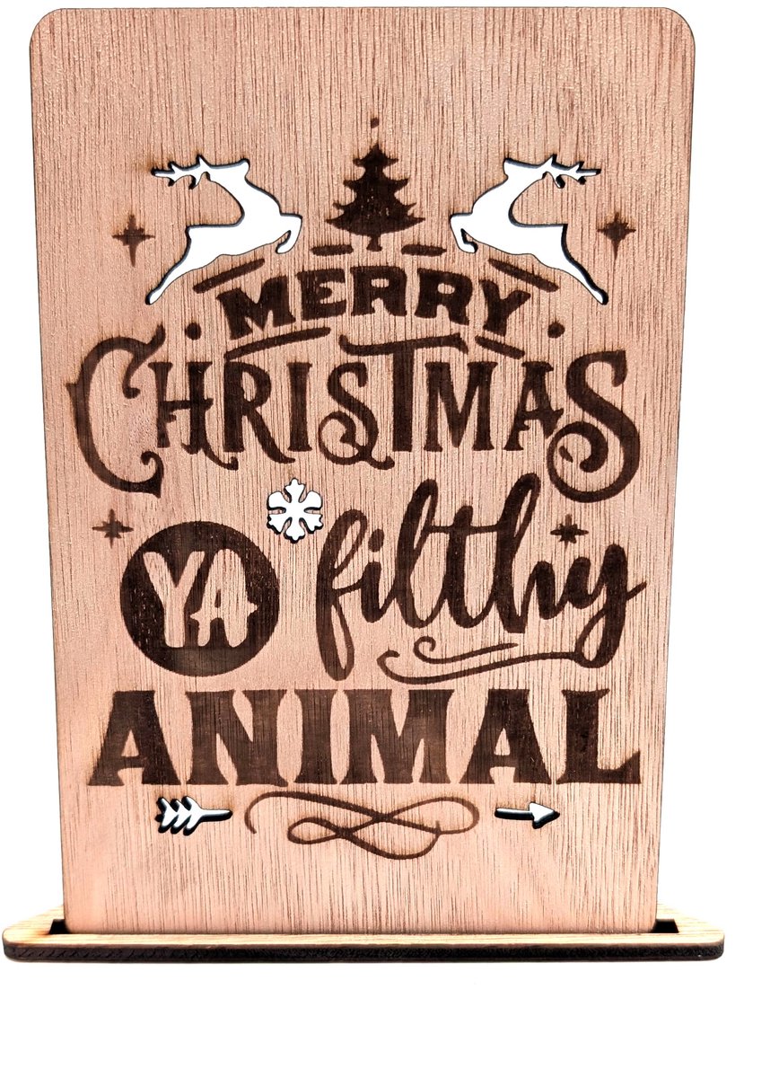 Houten kerstkaart - Merry christmas you filthy animal - kerstkaarten - kerstkaarten met envelop - luxe kerstkaarten