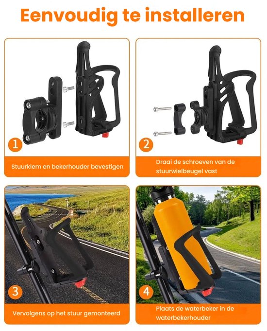 Universele Fiets Flessenhouder 2 Stuks - 360° Draaibaar voor Fiets, Scooter en Motorfiets — afbeelding 4