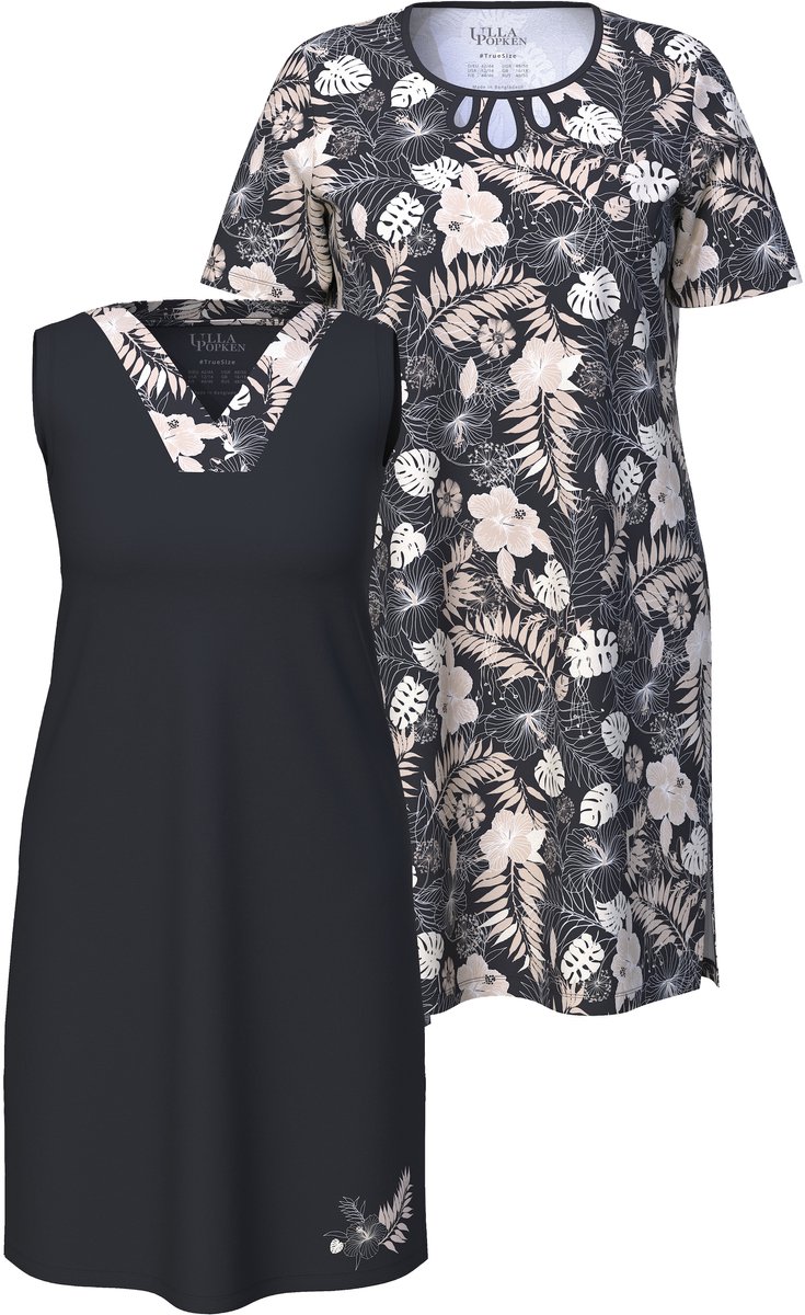 Ulla Popken Dames - Bigshirts set van 2 bladeren ronde hals/V-hals - Zwart - Maat 46+