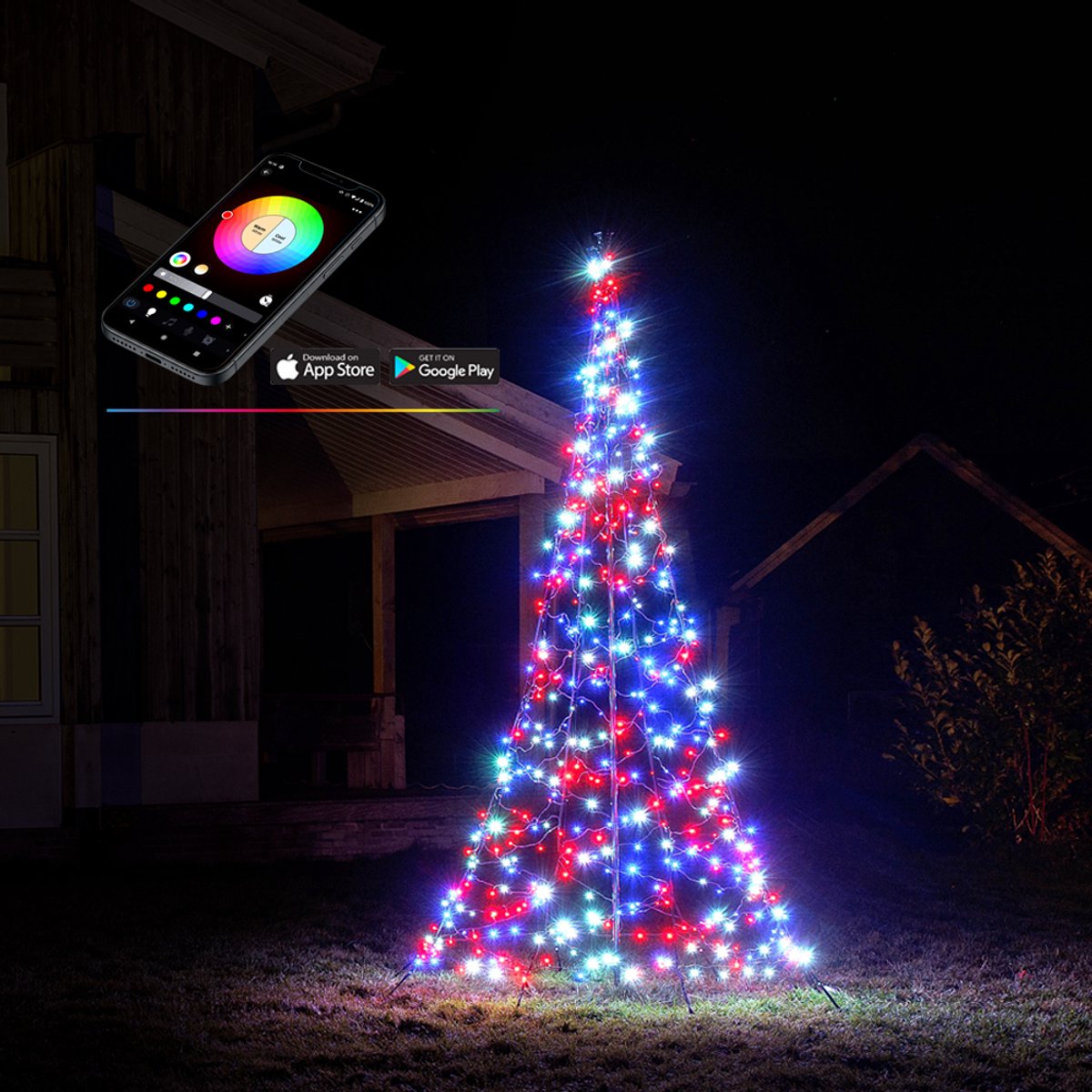 Lumedi 480 Smart Luxury – LED Kerstboom Buiten – Incl. Deelbare mast - 3 meter - 480 Multicolor Led Lampjes – App-bediening – Kerstverlichting voor buiten
