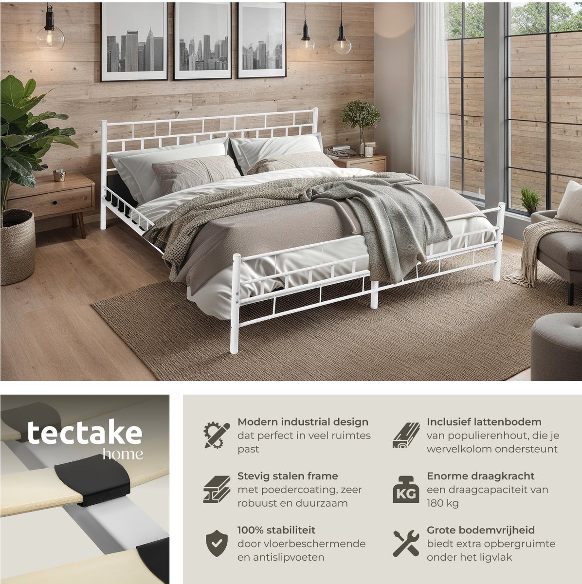 VERFARM Metalen bed met lattenbodem, tweepersoonsbed